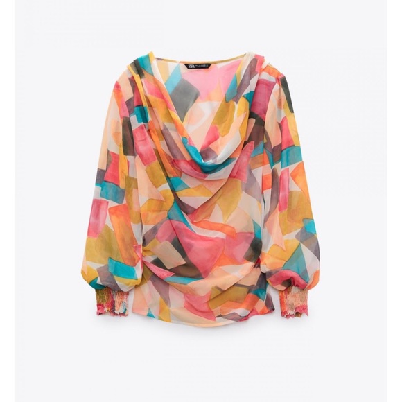 ZARA printed draped neckline blouse - Picture 1 of 4
